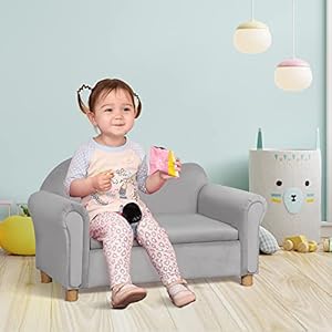 Qaba Ergonomic Foam Kids Sofa with Inner Toy Storage Chest Velvet Kids Couch with Soft Arms Childrens Lounge Furniture Gray