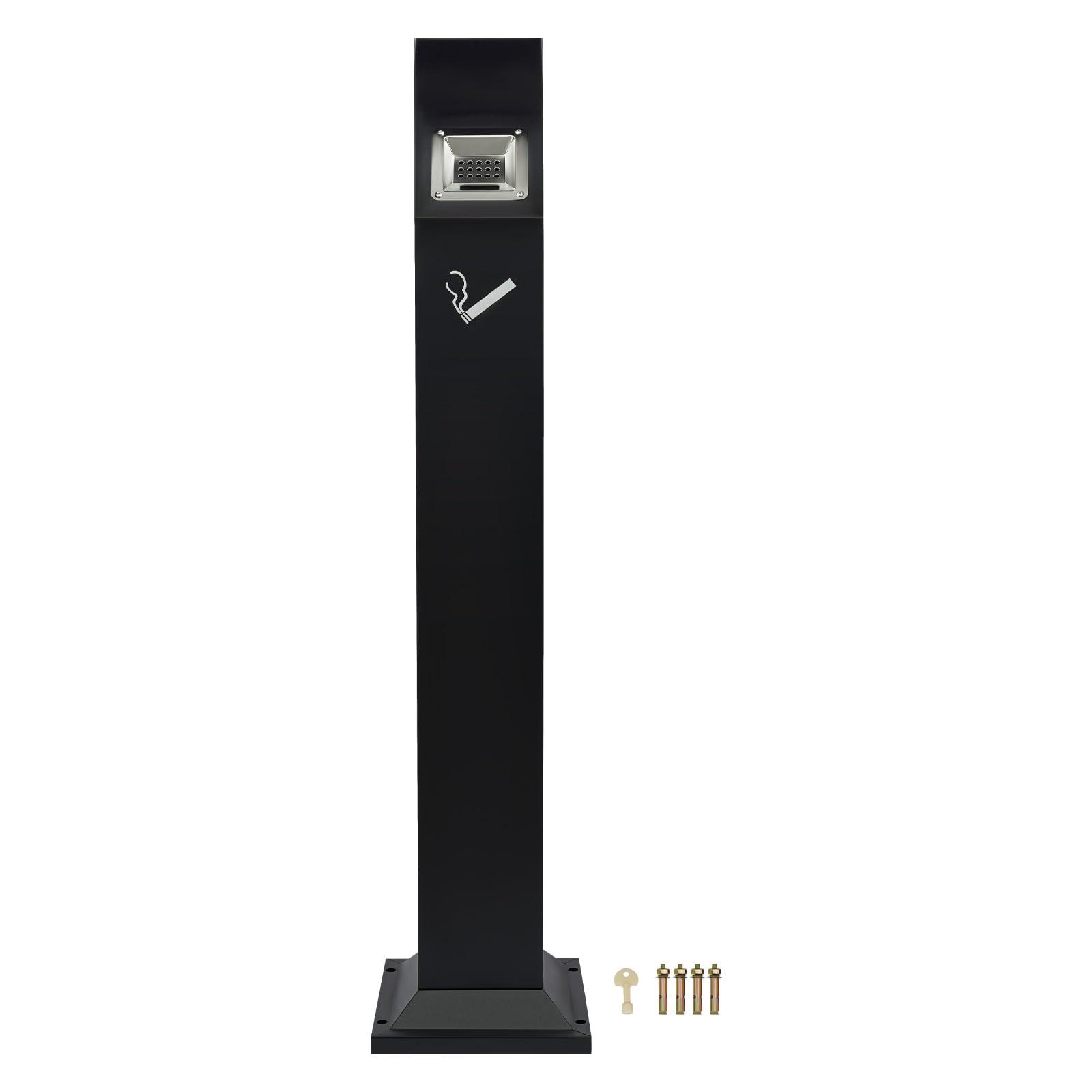 Standaschenbecher für Draußen, 110cm Hoch - Wetterfester & Abschließbarer Outdoor Aschenbecher aus Metall mit Löschplatte und Bodenplatte - Großer Aschenbecher für Garten, Restaurant, Hotel (Schwarz)
