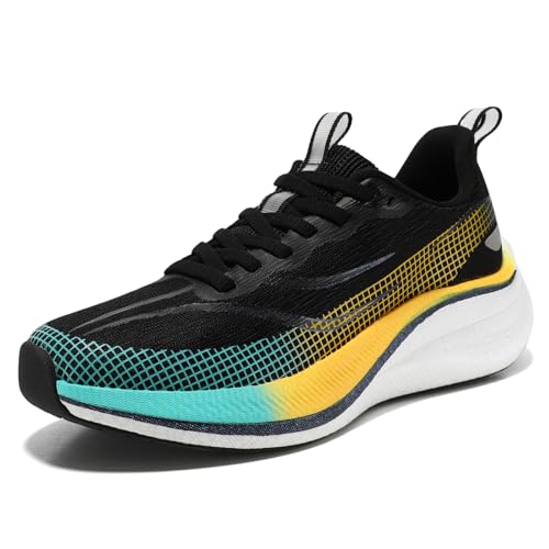 STQ Running Shoes Women Road Tennis Sneakers Workout Walking Fitness Athletic Sport Arch Support Carbon Plate Non Slip Supportive Cushioned Ladies Cross Training Shoe Black White Size 7.5