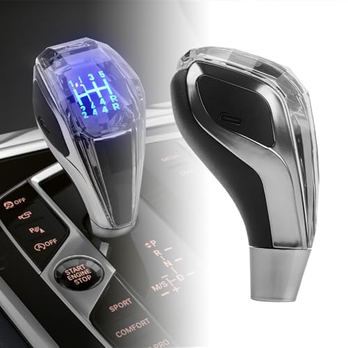NHHEO Universel Pommeau de Levier de Vitesse, 5 Vitesses Leviers de Vitesses Manuels Sans Boutons Cristal 7 Couleurs Activé par le Toucher Éclairage LED