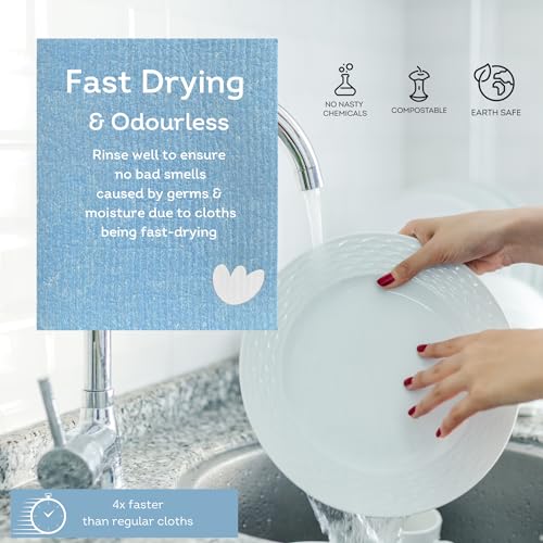 Image of EKOH Swedish Dishcloths, 12 Pack, Blueberry Design | Reusable Paper Towels, Washable Cellulose Sponge Cloths, Eco-Friendly, Odor-Free, Absorbent