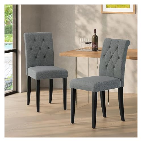 Sillas de Cocina tapizadas Gruesas 2 Sillas De Comedor Tapizadas Tela con Botones Y Patas Madera Maciza(Grijs)