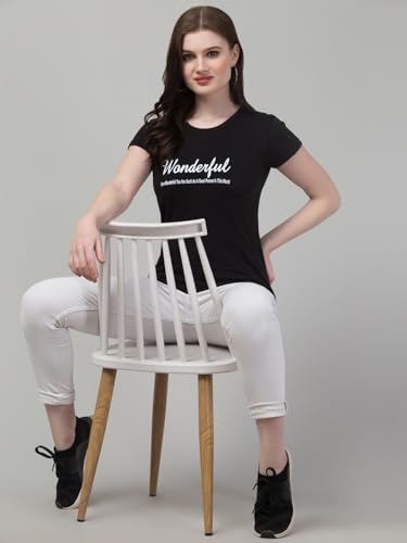 Image of Cotton Regular Fit Printed Half Sleeves T-Shirt for Women (Wonderful)