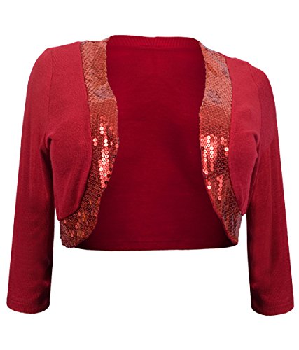 eVogues Womens' Sequin Trim 3/4 Sleeve Cropped Bolero Shrug Red - 2X