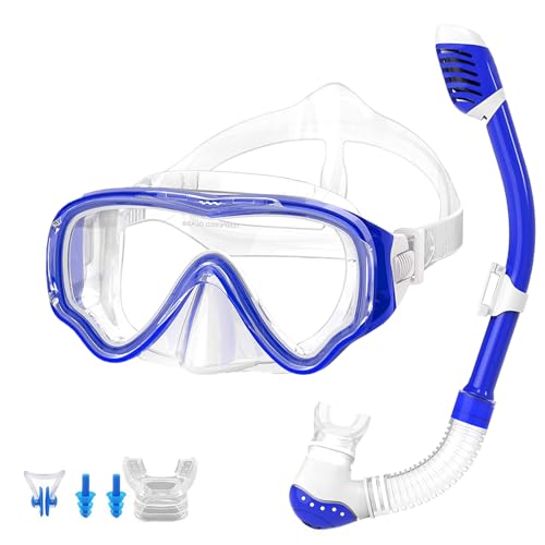 Set Snorkeling, Anti-Fog Maschera Snorkeling con Panoramica a 180 Gradi e Boccaglio Snorkel, Kit Snorkeling Professionale per Kids Bambini Ragazze Ragazzi