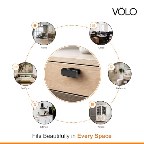 Image of VOLO Rectangular Drawer Knob 4 Piece | Cabinet Cupboard Wardrobe Drawer Knob | Kitchen Furniture Cabinet Knob | Black Finish | with Screws