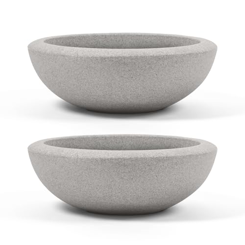 ARBORA 21" Santorini Bowl 2-Pack with Stone Blend Concrete Gray Finish - Polyresin Indoor and Outdoor Planters, Durable, Weatherproof, Lightweight, Large Plant Pots for Patio, Garden, Deck, Entry...