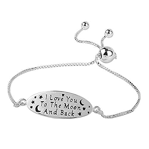 PORI JEWELERS 925 Sterling Silver I Love You To The Moon and Back Inspirational Quote Adjustable Charm Bracelet - Yellow or Silver3