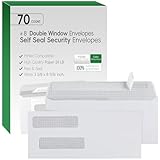 #8 Double Window Security Check Envelopes,70 Count Double Window Self Seal Security Envelopes,No.8 Double Window Bussiness Envelopes Designed for Checks/Tax Form/Invoices/Business Correspondence