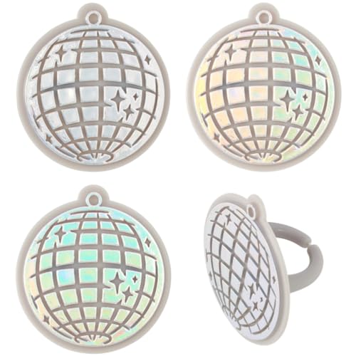 DecoPac Disco Ball Cupcake Rings Cake Toppers Party Favors - 24 pc, Silver