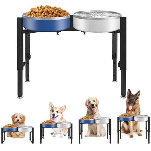Supporto rialzato per ciotole per cani con 4 altezze regolabili, supporto in metallo singolo per ciotole per cani e per acqua, larghezza 20-30 cm, stazione di alimentazione per cani elevata stabile e