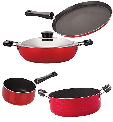 Image of Nirlon Aluminium Non Stick Kitchen Utensil for Cooking Pots and Pan Set of 4 Pieces (FT13 DKD(J) SP(B) CS24)