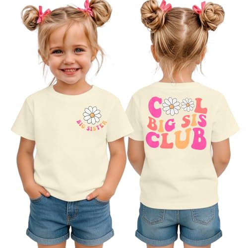 Image of LOTUCY Big Sister Shirt for Toddler Girls Cool Big Sis Club Tshirt Promoted to Big Sister Announcement Outfits