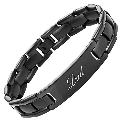 LOVE YOU DAD Engraved Mens Titanium Bracelet Resizable In Gift Box From Son Daughter