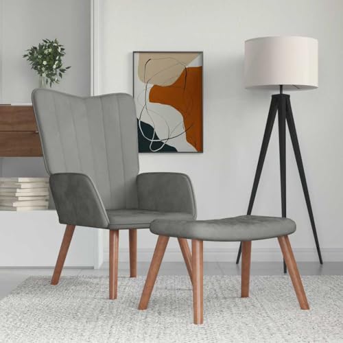 Genérico Sillón de Relax con Taburete de Terciopelo Gris Claro,Mobiliario,Sillas,Sillones-327666