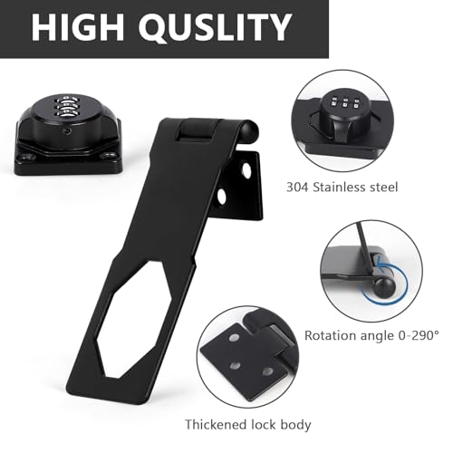 EXLECO 2 x Locker Latch with Combination Lock Hasp Stainless Steel Latch with Padlock Deadbolt Doors Padlock with Trap Lock for Cabinet Drawer Black - Image 3