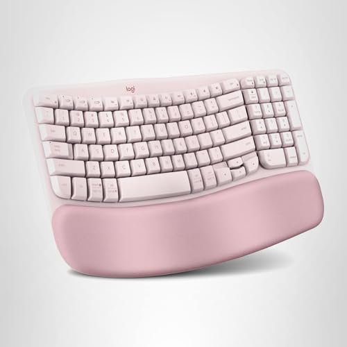 Logitech Wave Keys Wireless Ergonomic Keyboard with Cushioned Palm Rest, Comfortable Natural Typing, Easy-Switch, Bluetooth, Logi Bolt Receiver, for Multi-OS, Windows/Mac - Rose