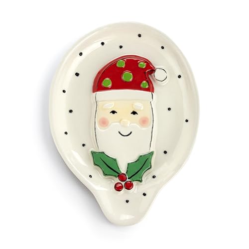 Demdaco 2020240205 Heartful Home Holiday White, Red, Green 4.5 X 6 Inch Stoneware Polka Dot Christmas Décor Kitchen Counter Top Spoon Rest cover