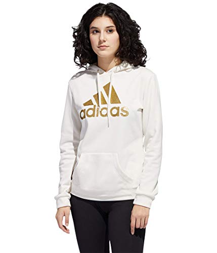 adidas womens Game & Go Pullover Hoodie Chalk White/Metallic Gold Large