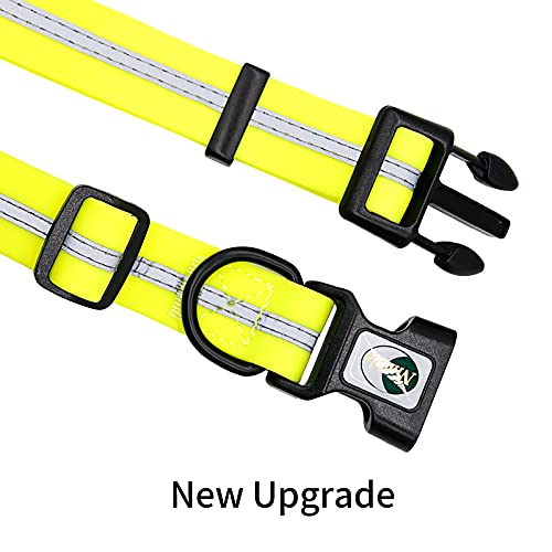 Image of Nimble Reflective Waterproof Dog Collar Adjustable Odor Resistant Easy Clean Pet Collar for Small Medium Large Dogs Night Walking Outdoor Rainy Use (Small (9.45 inch-14.17 inchinches), Fluorescent Yellow)