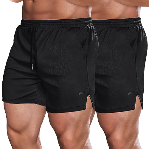 COOFANDY 5 Inch Running Shorts Men Quick Dry Gym Workout Shorts Sports Athletic Joggers with Pockets and Drawstring Black/Black