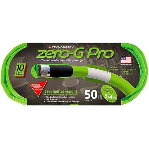 zero-G Pro, 4300-50, Lightweight, Ultra Flexible, Durable, Kink-Resistant Garden Hose, 3/4" x 50', Green Cover