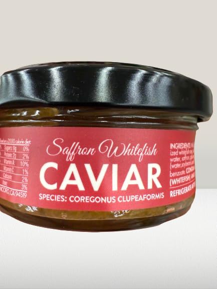 Premium Saffron Whitefish Caviar – Kosher, Wild-Caught, Ready to Eat – 1.76 oz Glass Jars (Pack of 3)