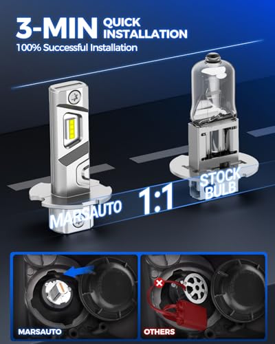 Image of Marsauto H3 Fog Light Bulb, 600% High Bright H3ll H3 Led Fog Lights 12,000LM 6500K White Strong Penetration,1:1 Mini Szie Plug & Play Fog Bulb for Car, Truck, SUV, Pack of 2