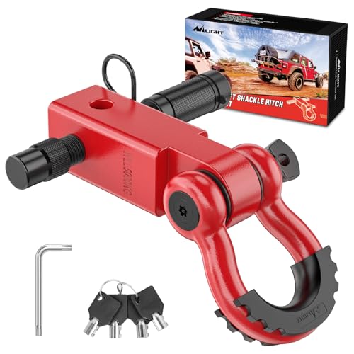 Image of Nilight Anti-Theft Shackle Hitch Receiver 2Inch 45000 LBs Breaking Strength 3 /4 inch Anti-Theft D Ring Shackle 5 /8 inch Trailer Hitch Lock Pin Heavy Duty Solid Towing Kit for Trucks Off Road (Red)