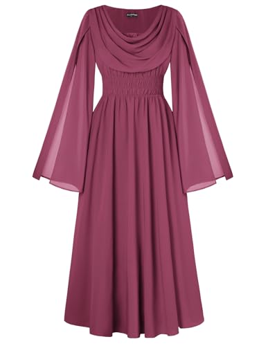 Scarlet Darkness Renaissance Dress Women Split Long Sleeve Elastic Waist Flowy Maxi Dress Dusty Rose M