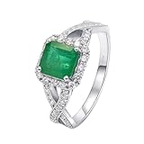 14K White Gold Emerald Engagement Ring, 4 Prong Square Shaped with 1.5ct Emerald and Diamond Women's Engagement Rings Rings for Women Size H 1/2