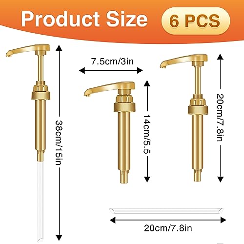 Image of VOISEN Coffee Syrup Pumps, 6 Pack Gold Syrup Pump, Skinny Syrup Pump for 750ml 25.4oz Syrup Bottle, Syrup Pump Dispenser for Kitchen Dinning Coffee Bar Drinking Mixes,Davinci,Jordans