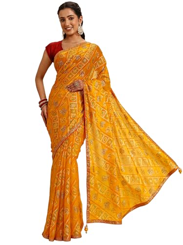 Image of Libas Printed Silk Blend Saree for Women With Unstitched Blouse Piece | Traditional Saree for Festive & Wedding