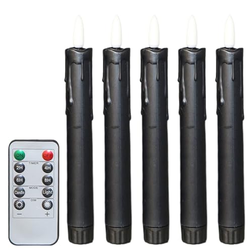 Bougies LED noires d'Halloween lot de 6 chandeliers coniques sans flamme 19 cm