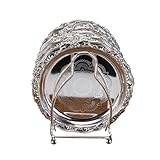 TOMETURE Juego de Platos Grandes para Servir Comida de Metal Plateado con Soporte de Rejilla, Bandeja Decorativa de Lujo para Snacks y Postres en Bodas y Comedor