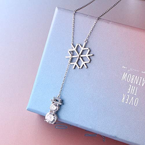 925 Sterling Silver Lone Chain WInter Cute Snowflake Snowman Y Shaped Lariat Necklace Merry Christmas Jewelry for Women Girls Teens - Image 3