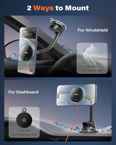 A2C for Qi2 15W MagSafe Car Mount Charger, Magnetic Phone Holder for Car Windshield/Dash - Semiconductor Cooler, LED Indicator, Fast Charging Wireless Car Charger for iPhone 16-12 [with PD Adapter] - Thumbnail 7