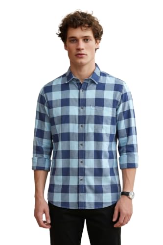 Image of Peter England Men's Checkered Cotton Shirt | Smart Casual | Full Sleeves