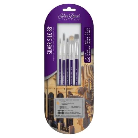 Silver Brush Limited SK-8110S Silver Silk 88 Paint Brush Set, 5-Piece, Short Handle Cover