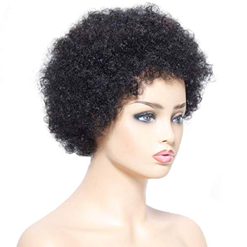 Afro Human Hair Wig for Women Natural Kinky Curly Short Hair for African American Hair Replacement Natural Color Fluffy (6 Inch - Image 3