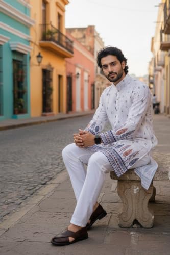 Image of Trustous Men's White Printed Kurta | Stylish Ethnic Wear Kurta for Men | Regular Fit Traditional Kurta | Festive, Wedding, Party & Casual Wear