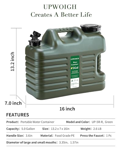 UPWOIGH-5-Gallon-Water-Jug-Camping-Water-Container-Truly-No-Leakage-Water-Storage-Large-Military-Green-Water-TankBPA-Free-Portable-Emergency-Overlanding-Gear-for-Outdoors-Hiking