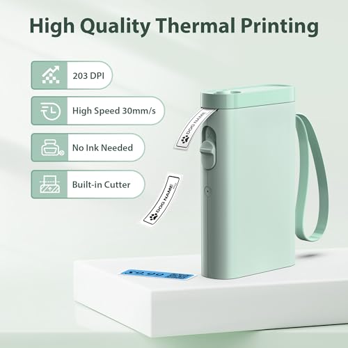 Image of P21 Label Maker Machine with Tape, Bluetooth Label Printer Thermal Mini Label Makers with Built-in Cutter and Multiple Templates, Portable Printers for School, Office, Home Use (Green)