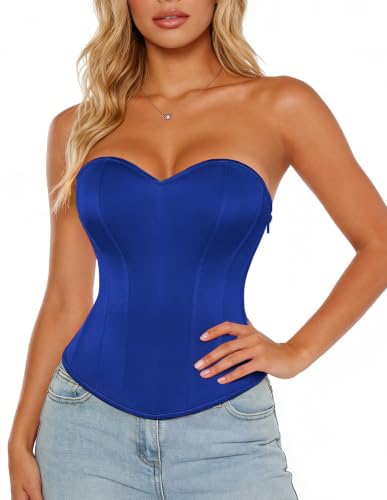 Scarlet Darkness Women's Strapless Corset Top Fishboned Bustier for Parties Royal Blue Size 8