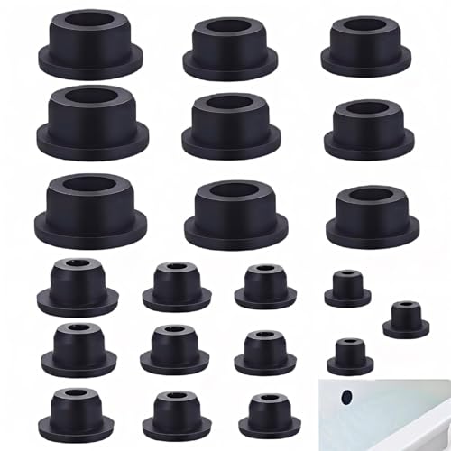 Image of 21Pcs Bathtub Jet Covers 7 Sizes Silicone Bath Tub Plugs Sealing Hole Plug Fit for 12mm 14mm 15mm 16mm 19mm 21mm 23mm Hole (Black)