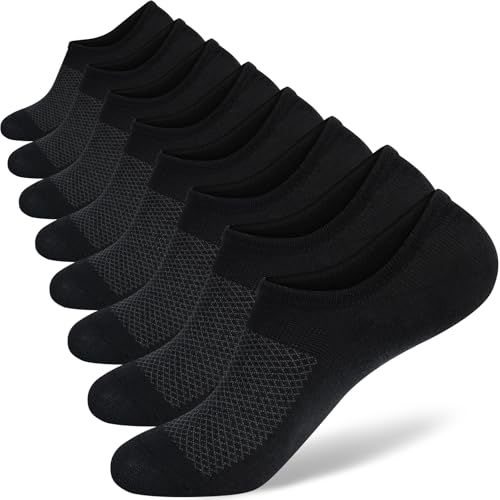 8 Pairs Mens 100% Cotton Non Slip No Show Socks, Low Cut Casual Invisible Socks.