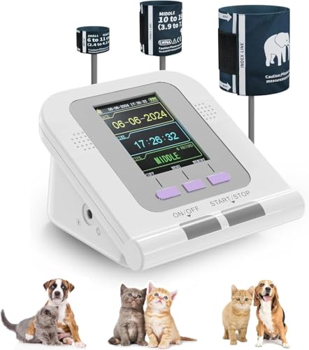 Spigmomanoma Electrónico Veterinario, Monitor de Presión Arterial Veterinaria Digital, Kit de Presión Arterial con 3 Puños, Pantalla LCD de 2.8 Pulgadas, para Cuidado de Animales para Perros/gatos