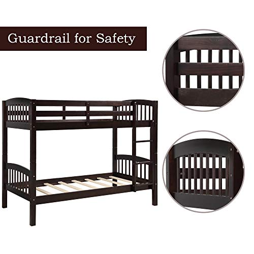 Bunk Bed Twin Over Twin 500 LB Heavy Duty,JULYFOX 2 Wood Bed Frames with Finsbury Headboard Footforad No Box Spring Need Bunk Bed W/Ladder Guard Rails for Small Spaces-Espresso