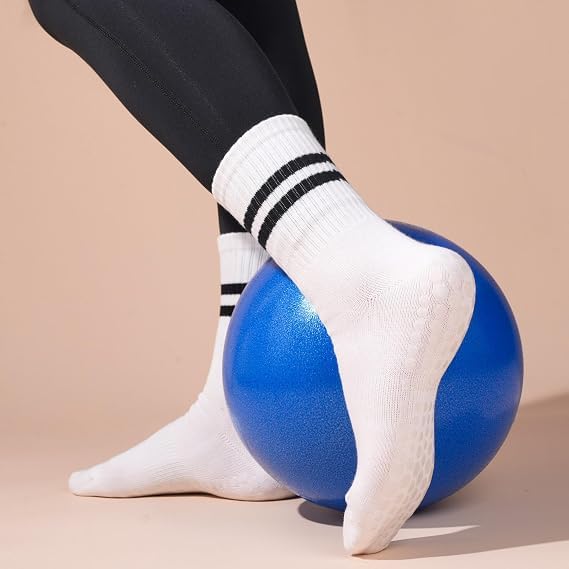 Image of Toes Home Pilates Socks for Women, Grip Yoga Crew Socks, Non Slip Socks