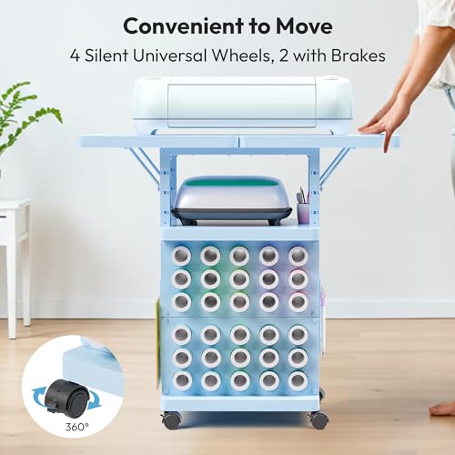 Image of Organizer and Storage Stand Compatible with Cricut Machine, Rolling Storage Cart Table Desk Shelf with 30 Vinyl Roll Holders, Tool Pegboard, Accessories Holder Organizer for Craft Room Home